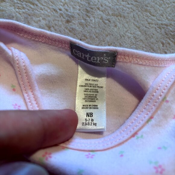 Baby Gown Lot NB–0-3M – Carter’s & Just One Year – Pink & White Floral & Heart P - Picture 6 of 11